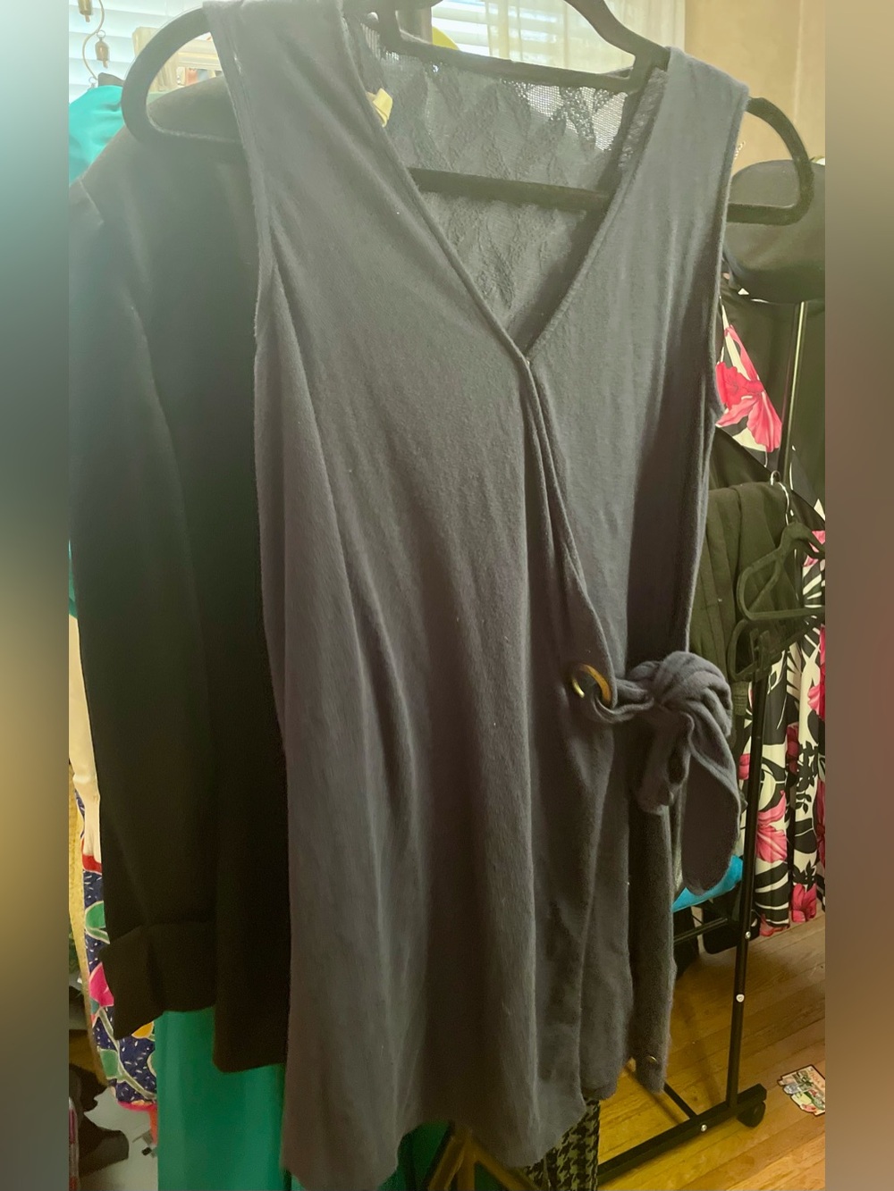 Navy Sleeveless Coverup with Ring Tie